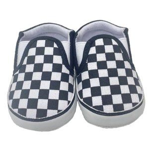 Checkered Black and White Boys Dress Shoes Easy Slip On Baby Shoes Size 1 NEW